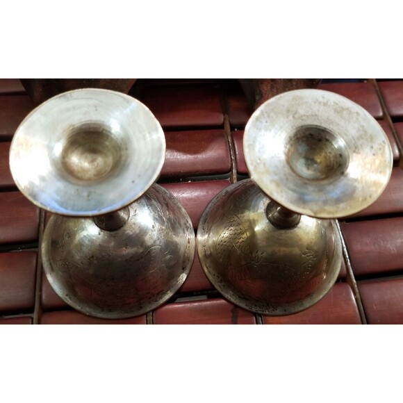 Vintage Pair of Silver Plated Copper Goblets w/ Hand Etched Dragon Motif - Picture 7 of 7